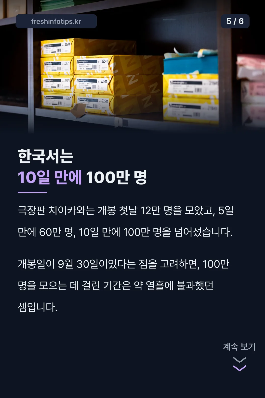 한국서는 10일 만에 100만 명